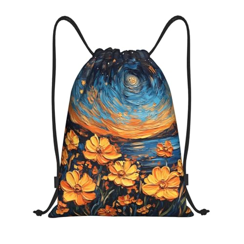 Drawstring Sports Backpacks - Lightweight Swim Gym Bags for Women Men String Sackpack for Beach Travel Yoga(Small, Starry Night Flower) - color: Starry Night Flower, size: Small
