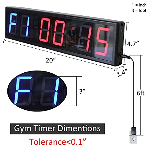 Large Interval Gym Clock for Workouts Size 20x4.7in. Operated by Remote Control