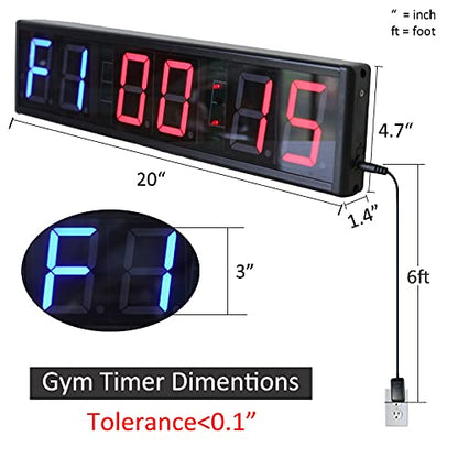 Large Interval Gym Clock for Workouts Size 20x4.7in. Operated by Remote Control