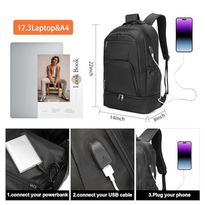 seyfocnia Gym Backpack for Men,Large Gym Bag with Shoe Compartment Lightweight Travel Workout Sports Backpack Water Resistant Carry on Backpack - size: 22inch