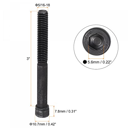 uxcell 5/16-18x3" Hex Socket Head Cap Screw Bolts 12.9 Grade Alloy Steel 5pcs - size: 3 Inch