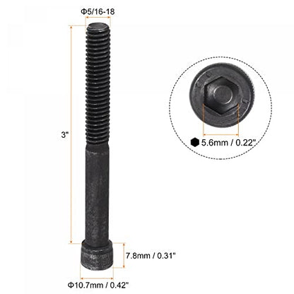 uxcell 5/16-18x3" Hex Socket Head Cap Screw Bolts 12.9 Grade Alloy Steel 5pcs - size: 3 Inch