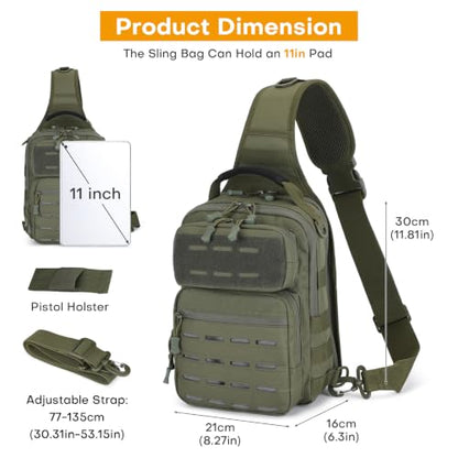 HUNTVP Sling Bag for Men Concealed Carry Bag Tactical Sling Bag Crossbody Molle CCW Chest Pack Backpack EDC Military Shoulder Bag with Holster & Accessory Slots, Army Green - color: Army Green