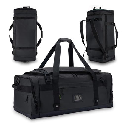 Large Duffle Bag for Travel - Men & Women, Foldable Gym Duffle Backpack, Heavy Duty Tactical Military Canvas Duffel Bags, Extra Big Carry On with Shoe Pockets, Waterproof (80L/103L) - color: Black, size: M(80L)