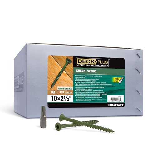 Deck Plus 2-1/2 Inch Epoxy Coated Exterior Wood and Fence Screws #10 x 2-1/2" Torx/Star Drive Included Coarse Thread, Outdoor Rust Resistant Decking Screw, Green, 25lb Box, 2000 Pieces | 48710 - color: Green, size: #10 x 2-1/2", style: 2000 pcs