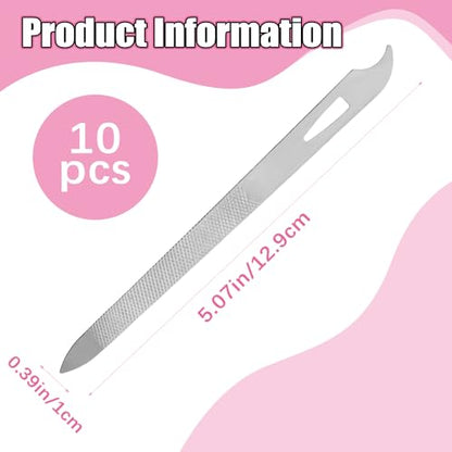 Metal Nail File (10 Pack), 5.5'' Nail Files for Natural Nails Stainless Steel Nail File with Curved Sharp Pointed Tip Sword Fingernail Files Double Sided Manicure Pedicure Toenails Tools