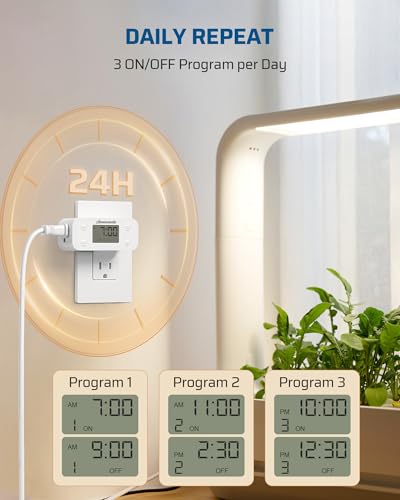 DEWENWILS 2 Pack 24 Hour Programmable Digital Timer Outlet, 1 Outlet, White | 125V/15A/1000W, 1/2 HP, 3 Prong Light Timer for Indoor Lamp, Fan, Aquarium, Christmas Decorations, Reptile Tanks - style: White-2PK