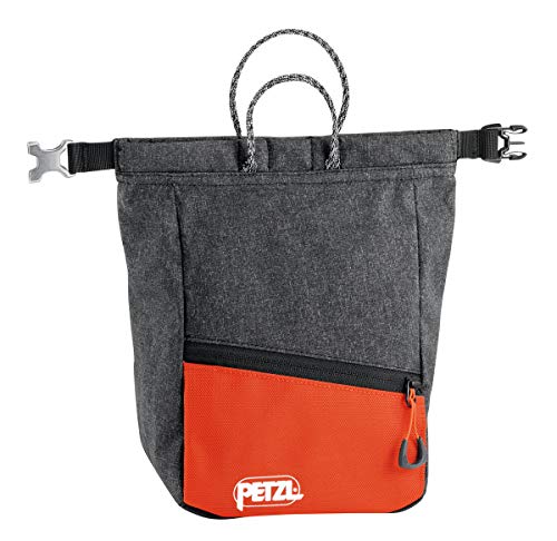 Petzl SAKAB Rock Climbing Chalk Bag - Gray (200g) | Large, Roll-Top Bouldering Chalk Bucket