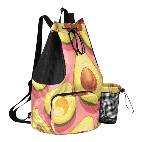 GuoChe Drawstring Backpacks Gym Swim Bag With Inside Pockets Pull String Bag Waterproof Cute Avocados Hot Blush - color: Cute Avocados Hot Blush