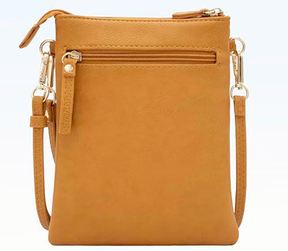 Solene Small Multi Zipper Pockets Crossbody Bag with Detachable Wristlet - color: Mustard