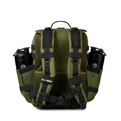 WOLFpak 35L Athletic Gym Backpack - Durable 1000D Waterproof Oxford Material with MOLLE Webbing, Laptop Pocket - color: Athletic Green (Black Molle)