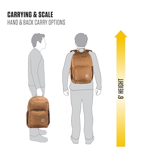 Carhartt 28L Dual-Compartment Backpack, Durable Pack with 16"Laptop Sleeve and Duravax Abrasion Resistant Base, Carhartt Brown - color: Carhartt Brown