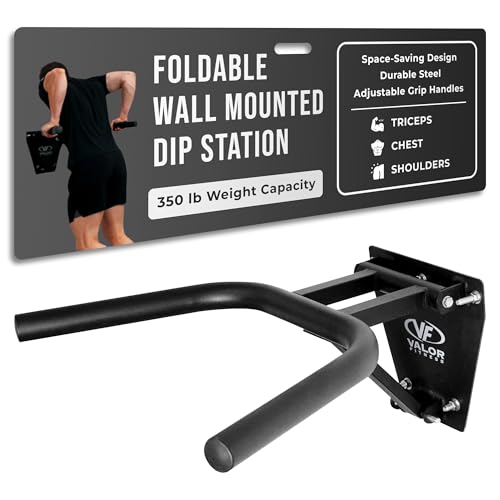 Valor Fitness Wall Mount Dip Bar, Foldable Dip Station | 350 lb Capacity, Multi-Grip Handles, Heavy-Duty Steel, Leg Raises, Bodyweight Training