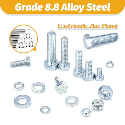 Kadrick 820Pcs Metric Bolt Assortment,Grade 8.8 M6 M8 M10 Hex Heavy Duty Bolts and Nuts Kit,M6-1.0 M8-1.25 M10-1.5 (12mm to 45mm),Eco-Friendly Zinc Plated - size: 820Pcs M6-M10 HEX White Blue