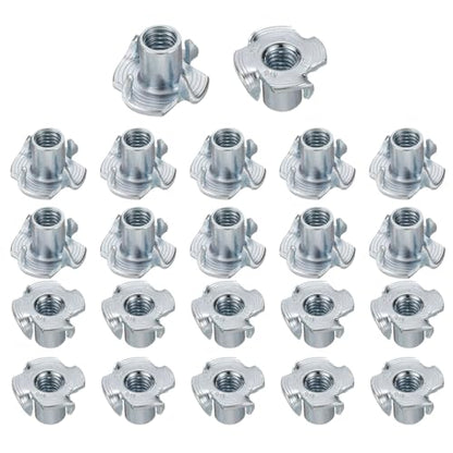 HARFINGTON M6x11mm T-Nuts 4 Pronged Tee Nut 0.69" x 0.43" Fully Thread Carbon Steel Inserts for Wood, Rock Climbing Holds, Cabinetry, Furniture 50pcs - size: M6x11mm
