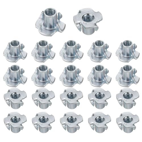 HARFINGTON M6x11mm T-Nuts 4 Pronged Tee Nut 0.69" x 0.43" Fully Thread Carbon Steel Inserts for Wood, Rock Climbing Holds, Cabinetry, Furniture 50pcs - size: M6x11mm