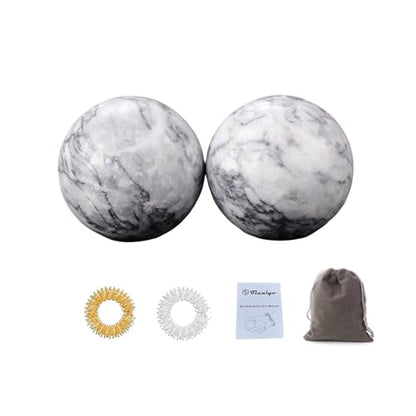 Baoding Balls 2Pcs, 2 inch Natural Marble Baoding Chinese Meditation Balls, with Carry Case for Hands Stress Relief, Light Grey - color: Light Grey, size: Large-2"