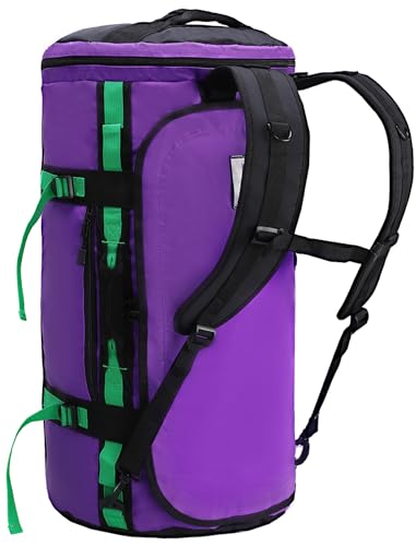 MIER Large Duffle Bag Backpack for Travel Camping Gym Sports, 45L/60L/90L | Water Resistant, Convertible Duffel, Detachable Backpack Straps, Shoe Compartment, Heavy-Duty Tarpaulin, 3 Sizes - color: Purple, size: 45L