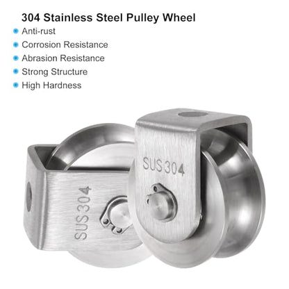 uxcell U Groove Wheel Pulley 304 Stainless Steel, 1.9" Dia Track Wheel Pulley Block Roller Loading 880lbs for Sliding Gate, Industrial Machines, Groove Width 0.62" - size: 1.9" wheel dia, 0.62" groove width