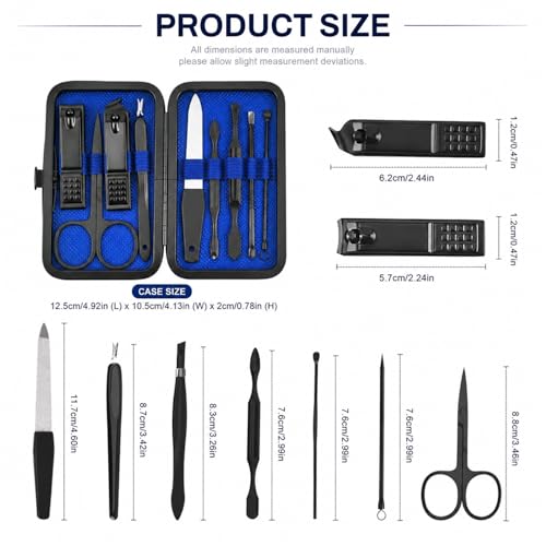 Nail Clipper Set 9 Piece Manicure Kit Nail Care Tools with Portable Case Fingernail Toenail Grooming Set - color: 9pack Blue