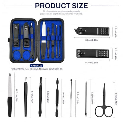 Nail Clipper Set 9 Piece Manicure Kit Nail Care Tools with Portable Case Fingernail Toenail Grooming Set - color: 9pack Blue