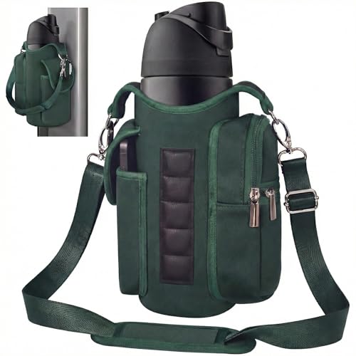 AUPET Magnetic Gym Bag for Men & Women, Small Gym Bag Organizer, Crossbody Magnets Gym Water Bottle Bag Holder Carrier Fits for 18-40oz Owala Yeti Hydro Flask, Workout Pouch for Phone, Keys & Wallet - color: dark emerald green