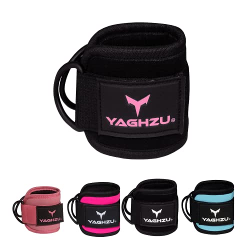 Adjustable Gym Ankle Straps for Cable Machines Women & Men, Glute Kickbacks | Neoprene padded gym ankle cuffs, steel D-ring, Adjustable fit for hip abduction, leg workouts & extensions - color: Black and Pink, size: Single