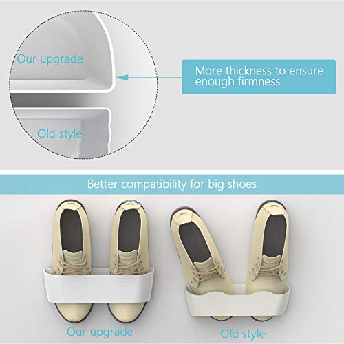 Wall Mounted Shoes Rack 5Pack with Sticky Hanging Strips, Plastic Shoes Holder Storage Organizer,Door Shoe Hangers (White) - color: White