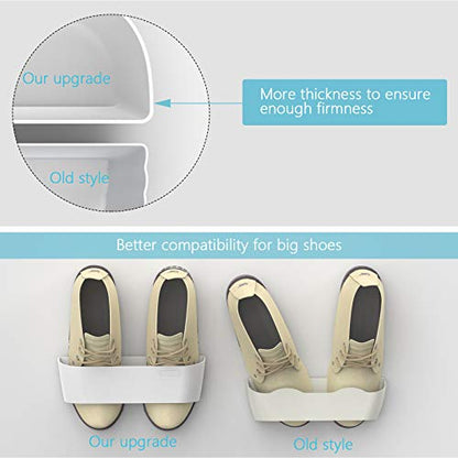 Wall Mounted Shoes Rack 3Pack with Sticky Hanging Strips, Plastic Shoes Holder Storage Organizer,Door Shoe Hangers (White) - color: White