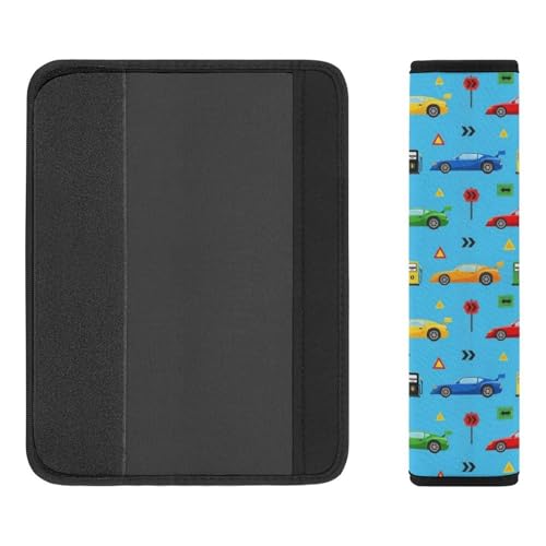 2PCS Breathable Seat Belt Cover for Adults and Children, Most Cars, Cartoon Cars Shoulder Harness Cover, Shock Absorption - color: Pattern 403
