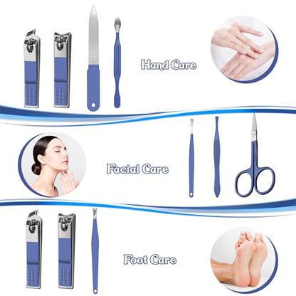 Manicure Set 8 in 1 Nail Clipper Set,RedFlow Nail Clippers,Fingernail & Toenail Clippers,Manicure Tools,Pedicure Tools,Suitable for Travel Manicure Kit,Nail Set Kit with Everything Profe (Blue) - color: Blue