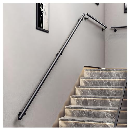 Metal il with 2 Brackets Round Tube Wall-Mounted Railing for Indoor/Outdoor Stairs Staircase Railing Kit for Balconies Terraces and Villas (180cm/5.9ft) - size: 180cm/5.9ft