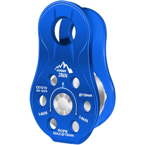 Fixed Plate Micro Pulley, 28KN CE Certified General Purpose Small Aluminum Rope Pulleys Slack Tender for Hauling/Rigging/Climbing/Aloft Work/Rappelling etc (One Unit (28KN Pulley Blue)) - color: One Unit (28KN Pulley Blue)