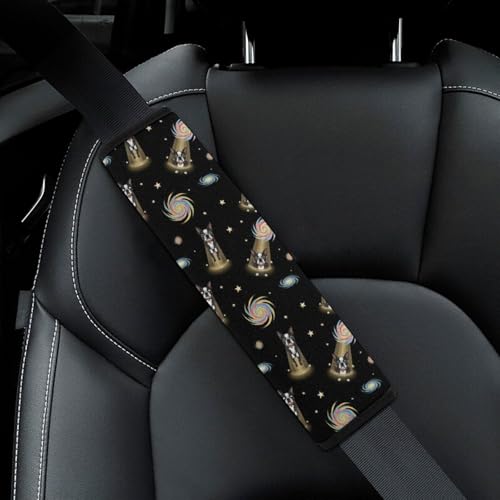 2 Pack Boston Terrier Dog Galaxy Funny Bulldog Car Seat Belt Pad Universal Soft and Comfortable Harness Pads Strap for Adult Use, Most Cars, Easy Install (No Tool) - color: Pattern 841