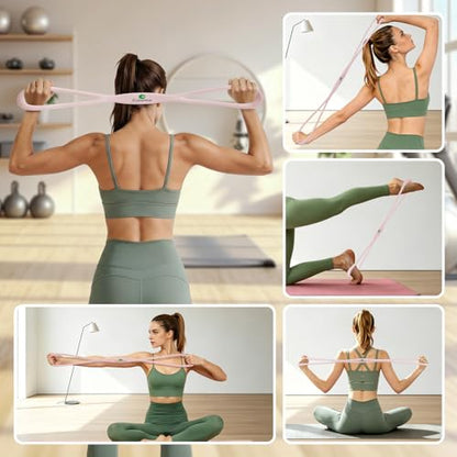 Resistance Bands,Figure 8 Resistance Bands,15LBS Chalk Pink | Silicone Elastic Workout Bands for Arm,Back,Chest & Shoulder,Yoga Pilates Physical Therapy Stretching Equipment