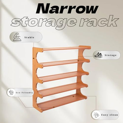 Shoe Rack,5 Tier Shoe Organizer Storage Shelf,Bamboo Narrow Shoe Closet,Small Space Shoe Rack,for Entryway Closet 26.77×7.48×25.98inch - size: 5 Tier-26.77" Wide