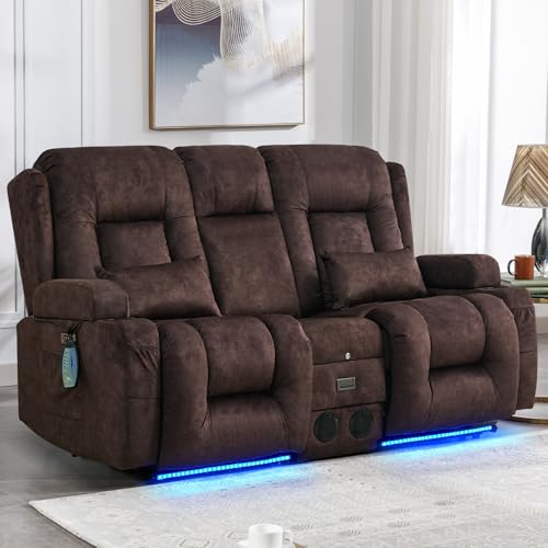 IPKIG Power Recliner Sofa with Flip-Up Backrest Console, USB & USB-C Ports, AC Outlet, LED Lights, Wall Hugger Recliners for Living Room, RV (Chocolate, 67" - 3 Seat) | Velvet Fabric - color: Chocolate, size: 67" - 3 Seat