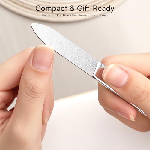 Makartt Metal Nail Files for Natural Nails: Stainless Steel File Set, 2PCS | Dual-Sided Coarse & Fine Grinding Surface, Precision, Durable, Nail Care Tool with Leather Case, for Women & Men - color: Metal nail files-2pcs
