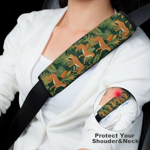 Breathable Car Seat Belt Pad for Girls and Boys, Stroller Pushchair High Chair, 2PCS Leopard Tropical Rainforest Jungle Shoulder Harness Cover Easy Install (No Tool) - color: Pattern 125