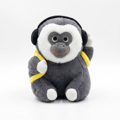 White-Faced Gibbon Plush Chalk Bag, Drawstring Magnesia Storage Pouch with Adjustable Waist Strap, Cute Ape Animal Shape Gym Chalk Holder for Rock Climbing, Bouldering, Weight Lifting, Gym Training
