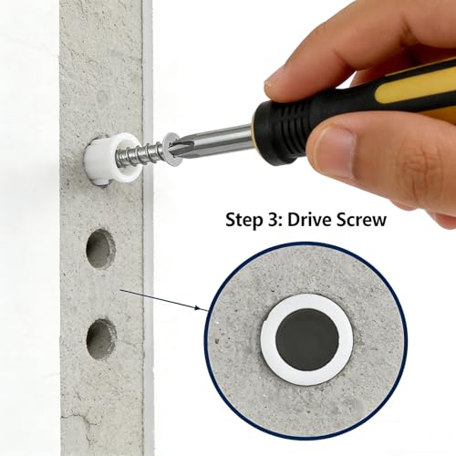 200Pcs Drywall Anchors and Screws Kit, 100Pcs Ribbed Plastic Wall Anchors with 100Pcs 1-1/5" Screws & Drill Bit, Heavy Duty Anchors for Hanging Pictures, Shelves, Home Mounting - size: 1-1/5 inch