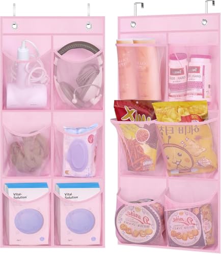 KIMBORA 2 Packs Narrow Kids Over the Door/Wall Shoe Organizer Small Baby Hanging Shoe Rack for Closet with Clear Mesh Pocket Shoe Storage for Toddler Girl Bedroom, Bathroom, RV, Pantry, Camping (Pink) - color: Pink