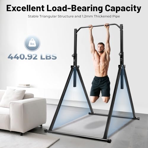 Pull Up Dip Station Foldable Pull Up Bar 5.74-7.55ft Height Adjustable Free Standing Workout Equipment Strength Training Machine for Gyms, Up to 440lbs