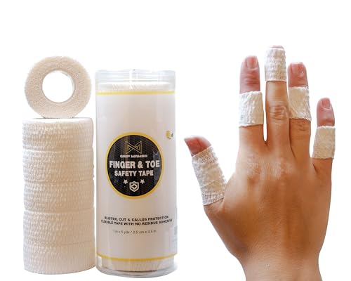 GRIP MAMBA Finger & Toe Safety Tape, 1 inch Wide Flexible Protective Tape w/No Residue Adhesive, Cut Callus & Blister Protection, Sleeve Support & Stretch Bandage Wrap for Fingers Toes, 6 Rolls-White - color: White