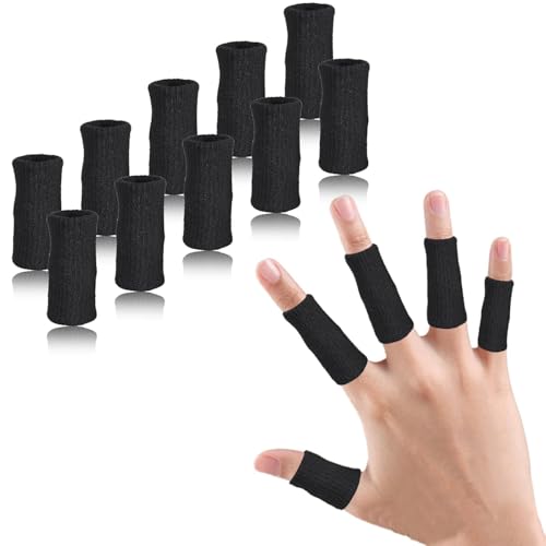 Finger Compression Sleeves Support, Finger Protectors Cots for Arthritis Swelling Basketball Sport, Breathable Elastic (10, Black, One Size) - color: Black