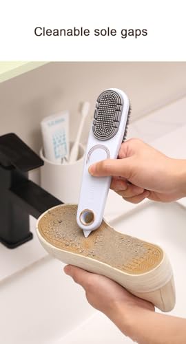 Double-Sided Shoe Brush, Long Handle for Sneakers & Suede | Soft-firm, non-shedding bristles. Ergonomic grip, tail removes sole stones， For sneakers, canvas, suede, nubuck - color: Orange