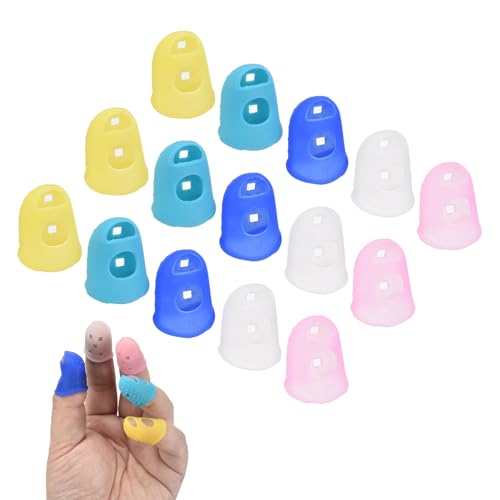 PATIKIL 15 Pcs Silicone Finger Tips, 23mm Anti-Slip Textured Surface Reinforced Protectors Fingertip Covers Reusable Thimbles for Money Counting Guitar Sewing, 5 Colors - color: Yellow/Translucent/Pink/Light Blue/Dark Blue, size: 23mm
