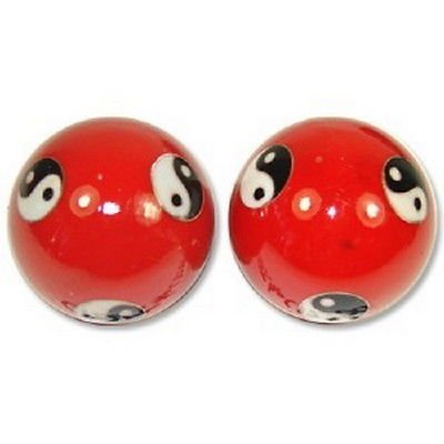 JapanBargain, Set of 2 Chinese Baoding Balls Hand Exercise Therapy Balls Stress Reliefe Balls, (Red) - color: Red