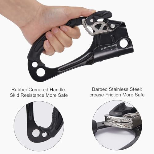 Hand Ascender, Rock Climbing Tree Arborist Rappelling Gear Equipment Rope Ascender Rope Clamp for 10~13MM Rope - color: Left Hand-Black