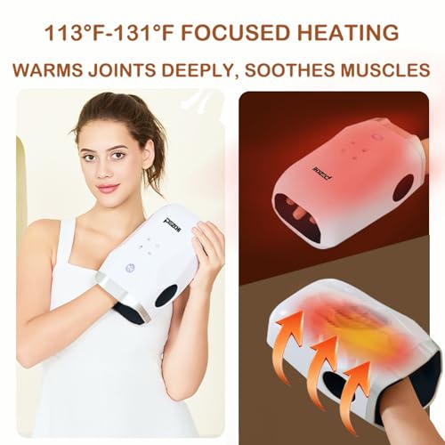 Hand Massager with Heat and Compression for Carpal Tunnel Relief | Wrap-around compression for fingers, palm and wrist,5 modes, wireless rechargeable use, long battery life; hand care gift